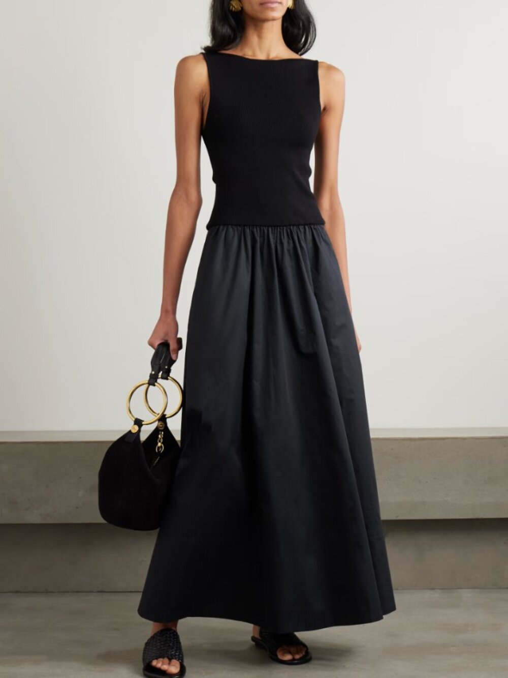ST. AGNI Open-back jersey and cotton-poplin maxi dress in Black Size M